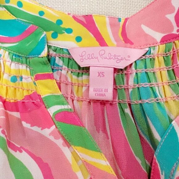 Lilly Pulitzer Elsa Top Blouse XS 100% Silk Floral Flamingo Print - Picture 5 of 6